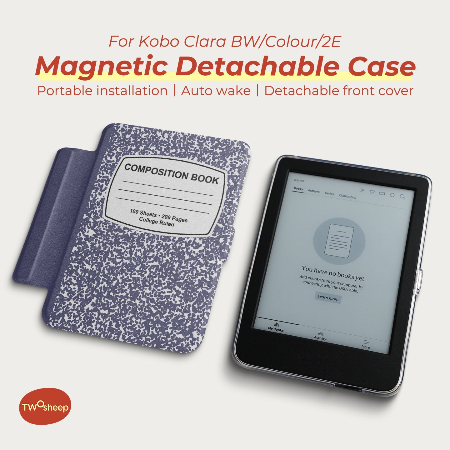Composition Book Detachable Case for Kobo Clara Colour BW 2E