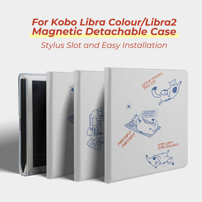 Cute Hand-Drawn Cats & Dogs Detachable Folio for Kobo Libra Colour & Libra2