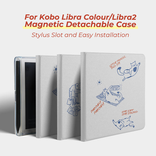 Cute Hand-Drawn Cats & Dogs Detachable Folio for Kobo Libra Colour & Libra2