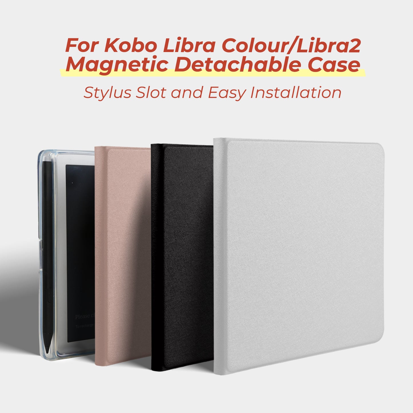 Minimalist Solid Color Detachable Magnetic Folio for Kobo Libra Colour & Libra2