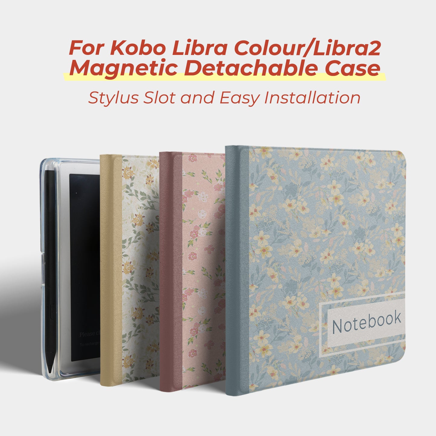 Floral Notebook Detachable Magnetic Folio for Kobo Libra Colour & Libra2