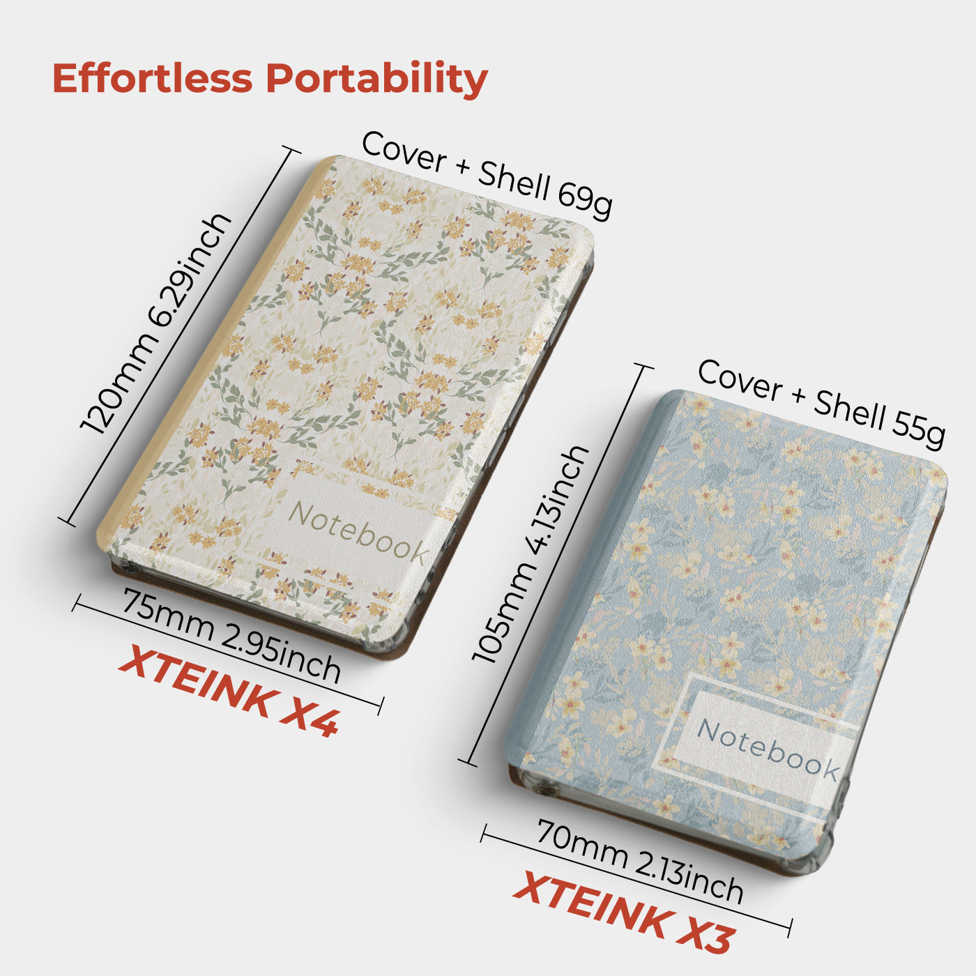 Floral Journal Detachable Case for XTEINK X4 / X3