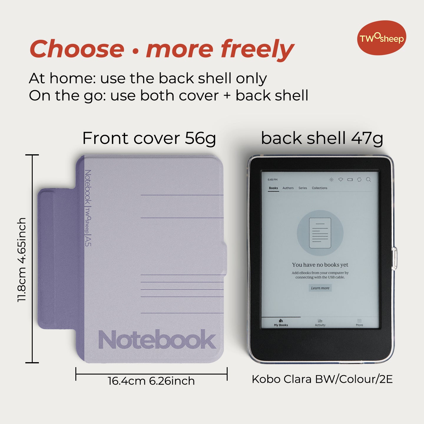 Campus Journal Detachable Magnetic Case for Kobo Clara Colour and Kobo Clara BW