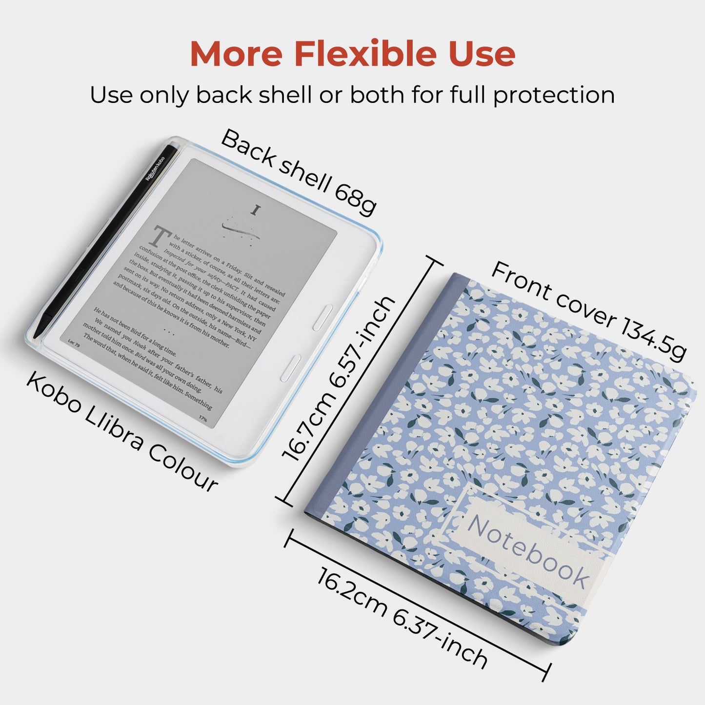 Floral Notebook Detachable Magnetic Folio for Kobo Libra Colour & Libra2
