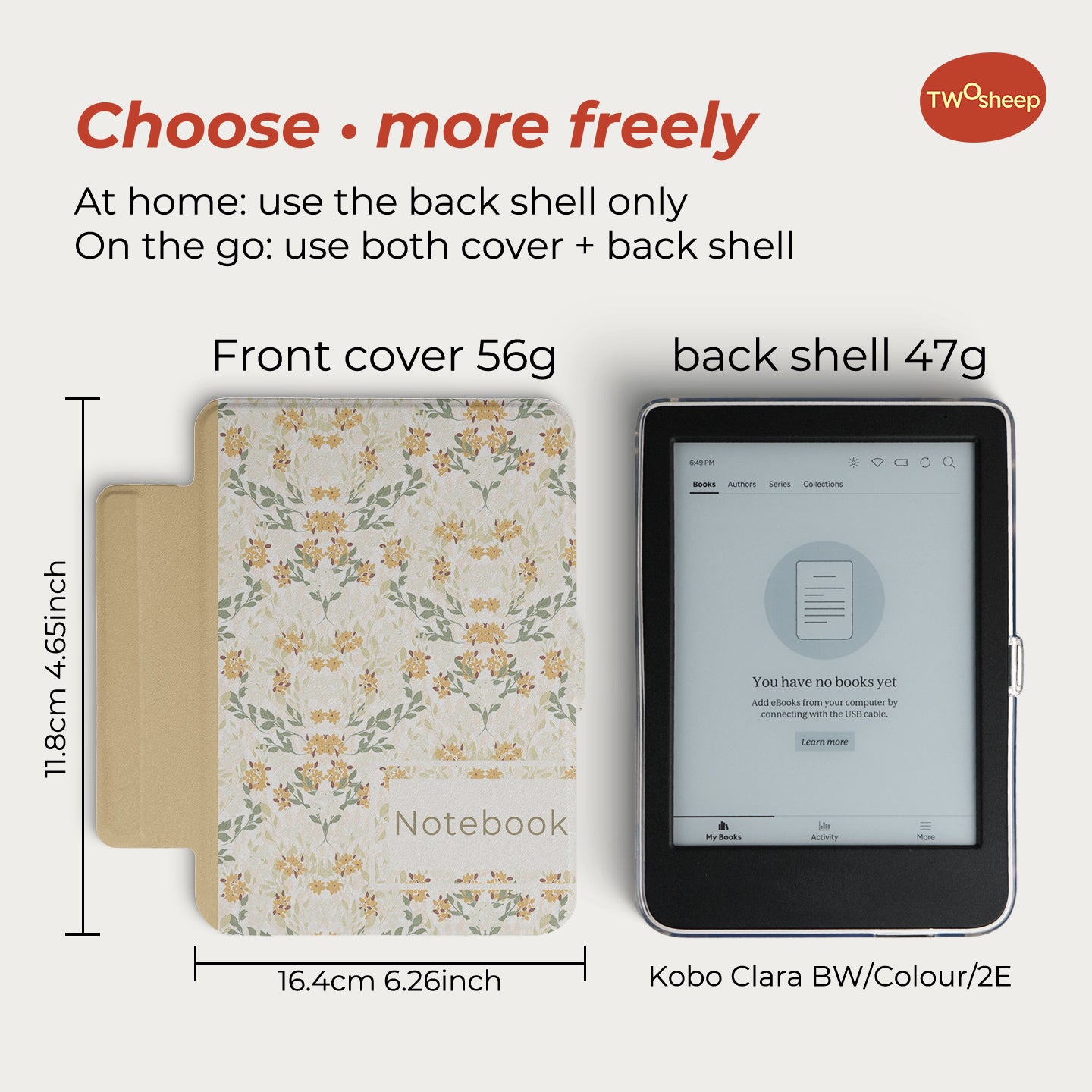 Floral Journal Detachable Case for Kobo Clara BW Colou 2E