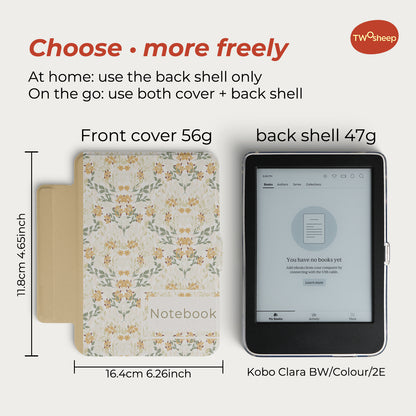 Floral Journal Detachable Case for Kobo Clara BW Colou 2E