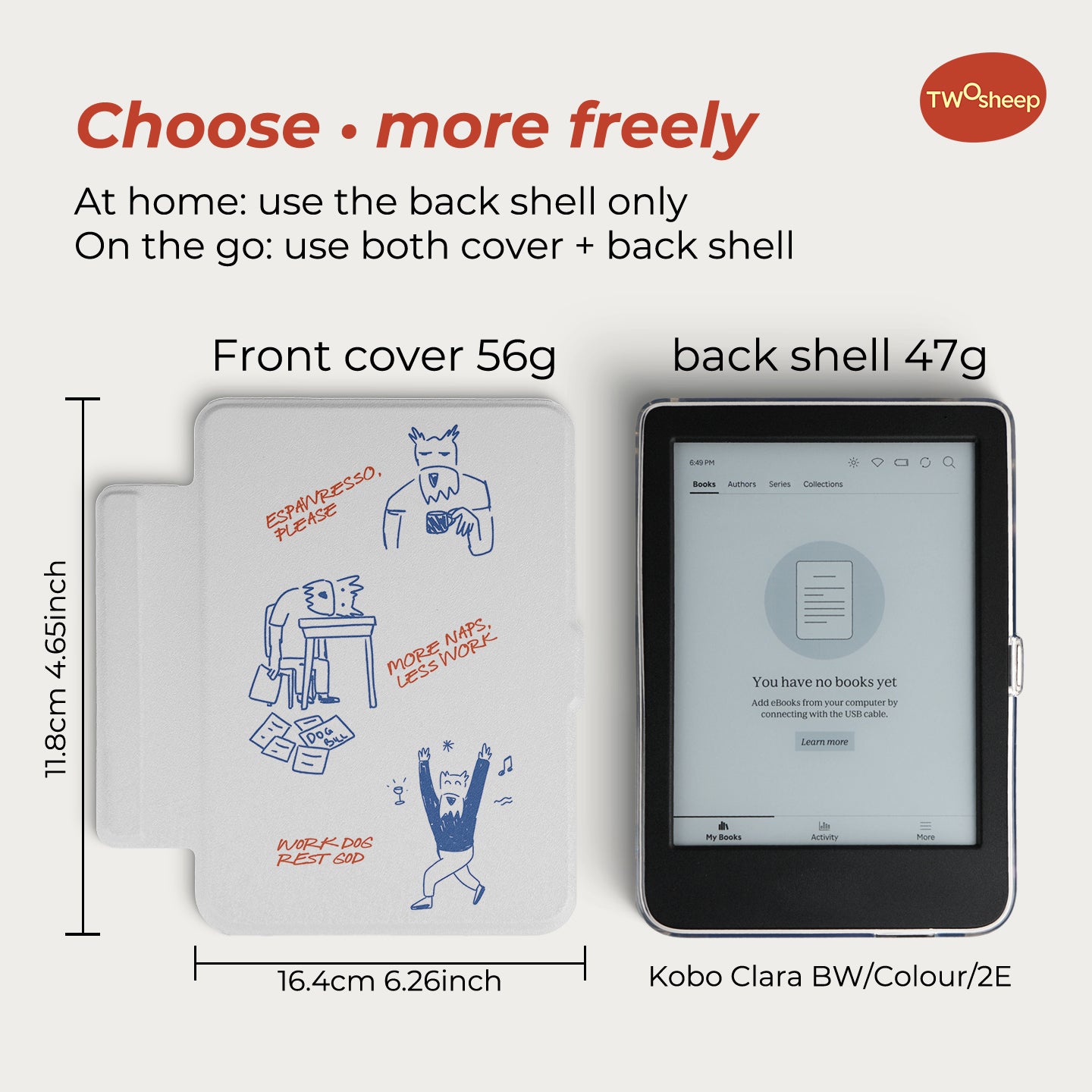Hand-Drawn Pets Detachable Case for Kobo Clara Series